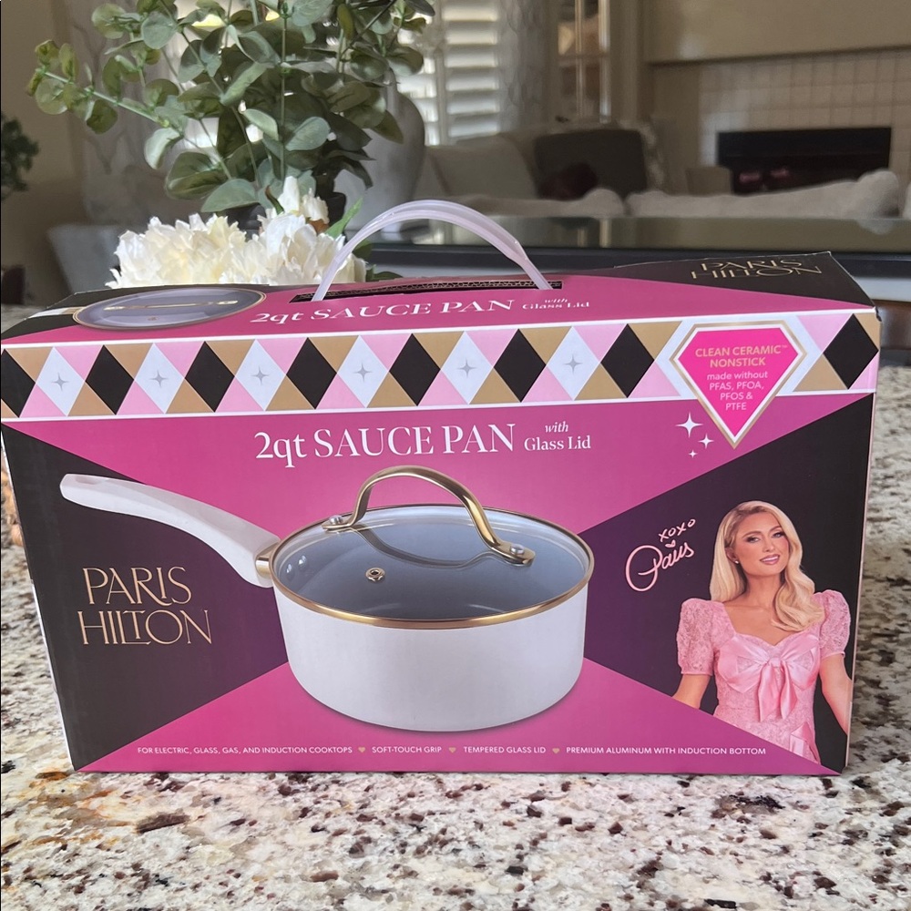 Paris Hilton  White Sauce Pan with Glass Lid